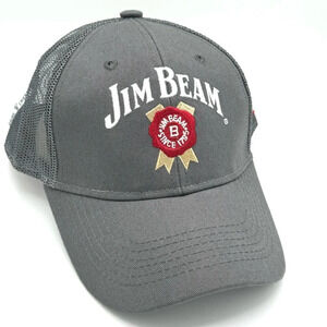 JIM BEAM Gray Trucker Hat Cap with Mesh Back and Adjustable Snap Back Closure